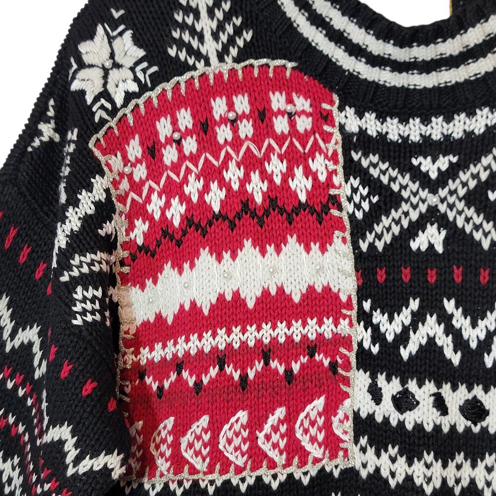 Heirloom Collectibles Vintage Fair Isle Nordic Crew Neck Sweater Black White M - Picture 5 of 13